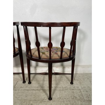 ANTICA COPPIA POLTRONA POZZETTO INTARSIATA SEDIE LEGNO FAGGIO EPOCA 1800 CHAIR