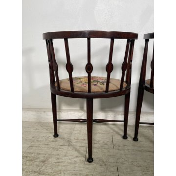 ANTICA COPPIA POLTRONA POZZETTO INTARSIATA SEDIE LEGNO FAGGIO EPOCA 1800 CHAIR