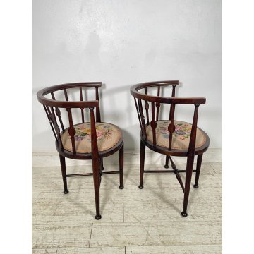 ANTICA COPPIA POLTRONA POZZETTO INTARSIATA SEDIE LEGNO FAGGIO EPOCA 1800 CHAIR