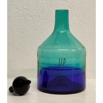 Marcello Furlan BOTTIGLIA VETRO Lip 1994 tappo ITALIA Murano VINTAGE BOTTLE vaso