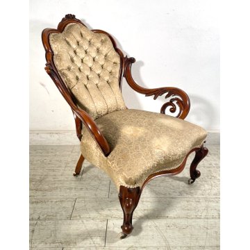 ANTICA POLTRONA INGLESE LEGNO NOCE EPOCA 1800 ARM-CHAIR LUIGI FILIPPO DIVANO