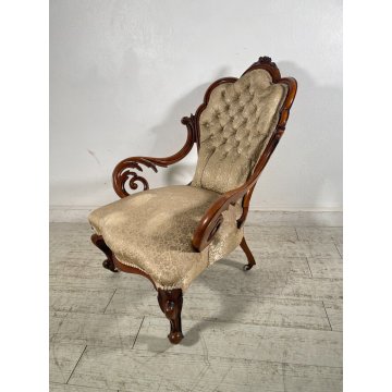 ANTICA POLTRONA INGLESE LEGNO NOCE EPOCA 1800 ARM-CHAIR LUIGI FILIPPO DIVANO