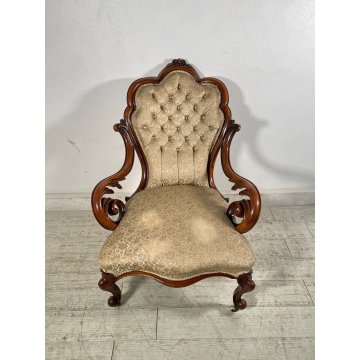 ANTICA POLTRONA INGLESE LEGNO NOCE EPOCA 1800 ARM-CHAIR LUIGI FILIPPO DIVANO