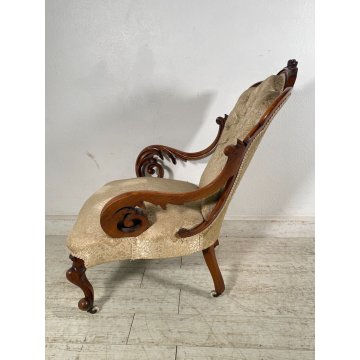 ANTICA POLTRONA INGLESE LEGNO NOCE EPOCA 1800 ARM-CHAIR LUIGI FILIPPO DIVANO