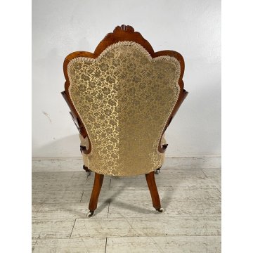 ANTICA POLTRONA INGLESE LEGNO NOCE EPOCA 1800 ARM-CHAIR LUIGI FILIPPO DIVANO