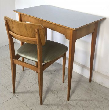 BANCO SCRIVANIA TAVOLO SEDIA LEGNO DESIGN ANNI 60 VINTAGE SCUOLA SCRITTOIO 