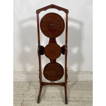 ANTICA ETAGERE INGLESE PIEGHEVOLE SERVOMUTO 5 RIPIANI LEGNO MOGANO EPOCA '900