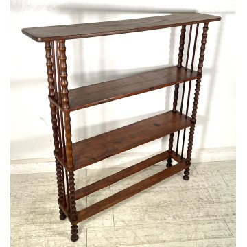 GRANDE ANTICA ETAGERE LEGNO NOCE 4 MENSOLE EPOCA 1800 STILE IMPERO LIBRERIA