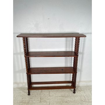 GRANDE ANTICA ETAGERE LEGNO NOCE 4 MENSOLE EPOCA 1800 STILE IMPERO LIBRERIA