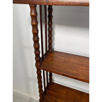 GRANDE ANTICA ETAGERE LEGNO NOCE 4 MENSOLE EPOCA 1800 STILE IMPERO LIBRERIA