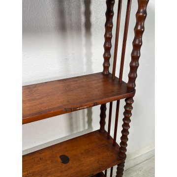 GRANDE ANTICA ETAGERE LEGNO NOCE 4 MENSOLE EPOCA 1800 STILE IMPERO LIBRERIA