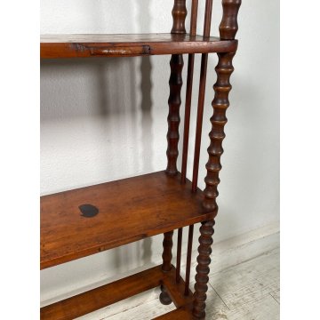 GRANDE ANTICA ETAGERE LEGNO NOCE 4 MENSOLE EPOCA 1800 STILE IMPERO LIBRERIA