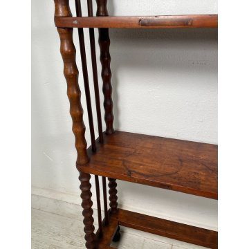 GRANDE ANTICA ETAGERE LEGNO NOCE 4 MENSOLE EPOCA 1800 STILE IMPERO LIBRERIA