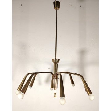 LAMPADARIO Sputnik 8 LUCI attr DESIGN Oscar Torlasco LAMPADA SOSPENSIONE anni 60