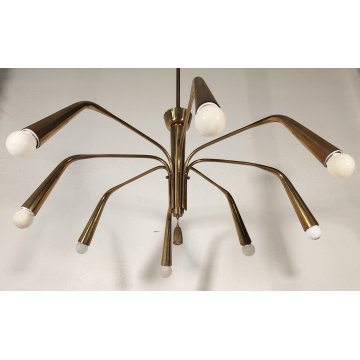 LAMPADARIO Sputnik 8 LUCI attr DESIGN Oscar Torlasco LAMPADA SOSPENSIONE anni 60