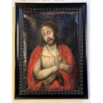 ANTICO DIPINTO OLIO TELA GESU' CRISTO "Ecce Homo" QUADRO RELIGIOSO '600