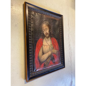 ANTICO DIPINTO OLIO TELA GESU' CRISTO "Ecce Homo" QUADRO RELIGIOSO '600