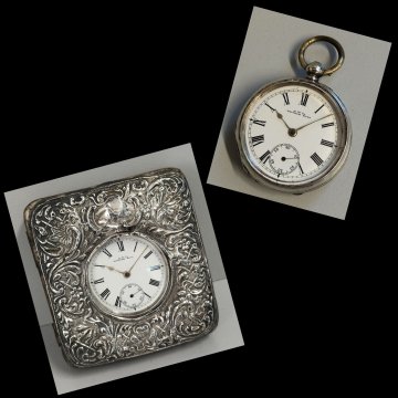 ANTICO OROLOGIO TASCA A.W.Co. Waltham Mass ARGENTO OLD SILVER POCKET WATCH + BOX