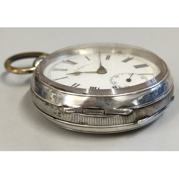 ANTICO OROLOGIO TASCA A.W.Co. Waltham Mass ARGENTO OLD SILVER POCKET WATCH + BOX