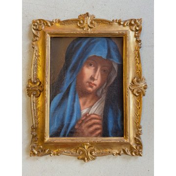 DIPINTO OLIO TELA MADONNA IN PREGHIERA ORANTE RELIGIOSO CORNICE DORATA '700