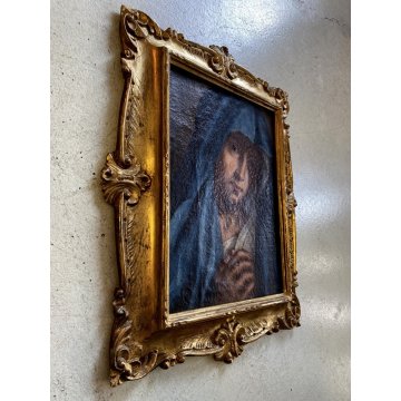 DIPINTO OLIO TELA MADONNA IN PREGHIERA ORANTE RELIGIOSO CORNICE DORATA '700