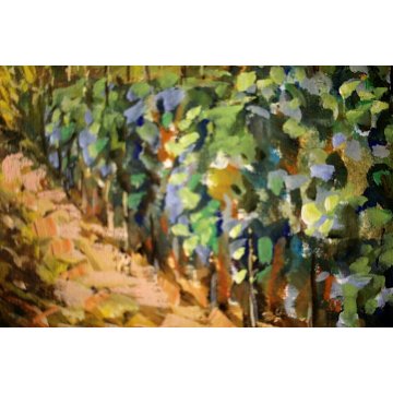 ANTICO DIPINTO OLIO TELA VENDEMMIA COLLINE PAESAGGIO CONTADINA FILARI VIGNA '900