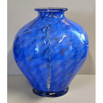 GRANDE Vaso Vetro a Morise MURANO anni 30 DESIGN Barovier BLU pagliuzze ORO ROSA