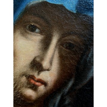 DIPINTO OLIO TELA MADONNA IN PREGHIERA ORANTE RELIGIOSO CORNICE DORATA '700