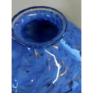 GRANDE Vaso Vetro a Morise MURANO anni 30 DESIGN Barovier BLU pagliuzze ORO ROSA