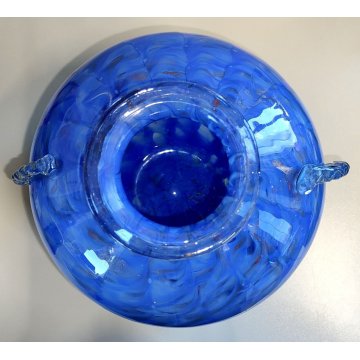 GRANDE Vaso Vetro a Morise MURANO anni 30 DESIGN Barovier BLU pagliuzze ORO ROSA