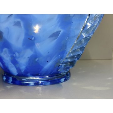 GRANDE Vaso Vetro a Morise MURANO anni 30 DESIGN Barovier BLU pagliuzze ORO ROSA