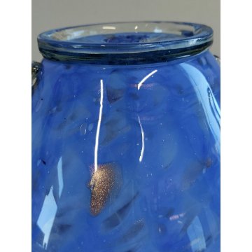 GRANDE Vaso Vetro a Morise MURANO anni 30 DESIGN Barovier BLU pagliuzze ORO ROSA