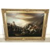 QUADRO BATTAGLIA DIPINTO GUERRA CAVALLI PAESAGGIO RIPRODUZIONE 1900 CORNICE 