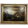 QUADRO BATTAGLIA DIPINTO GUERRA CAVALLI PAESAGGIO RIPRODUZIONE 1900 CORNICE 