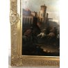 QUADRO BATTAGLIA DIPINTO GUERRA CAVALLI PAESAGGIO RIPRODUZIONE 1900 CORNICE 