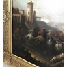 QUADRO BATTAGLIA DIPINTO GUERRA CAVALLI PAESAGGIO RIPRODUZIONE 1900 CORNICE 