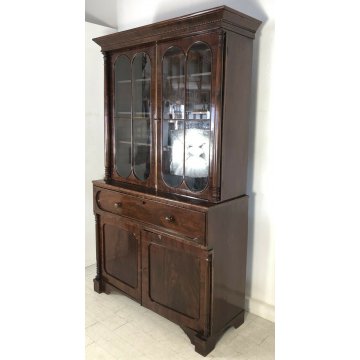 ANTICA CREDENZA VETRINA LIBRERIA INGLESE FINE 1800 EPOCA NOCE CUPBOARD SCRITTOIO