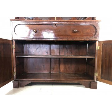 ANTICA CREDENZA VETRINA LIBRERIA INGLESE FINE 1800 EPOCA NOCE CUPBOARD SCRITTOIO