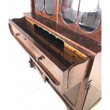 ANTICA CREDENZA VETRINA LIBRERIA INGLESE FINE 1800 EPOCA NOCE CUPBOARD SCRITTOIO