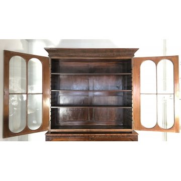 ANTICA CREDENZA VETRINA LIBRERIA INGLESE FINE 1800 EPOCA NOCE CUPBOARD SCRITTOIO