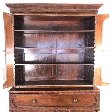 ANTICA CREDENZA VETRINA LIBRERIA INGLESE FINE 1800 EPOCA NOCE CUPBOARD SCRITTOIO