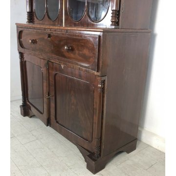 ANTICA CREDENZA VETRINA LIBRERIA INGLESE FINE 1800 EPOCA NOCE CUPBOARD SCRITTOIO