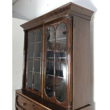 ANTICA CREDENZA VETRINA LIBRERIA INGLESE FINE 1800 EPOCA NOCE CUPBOARD SCRITTOIO