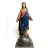 ANTICA SCULTURA LEGNO Maria Immacolata MADONNA SERPENTE GLOBO LUNA 73 cm/h XVIII