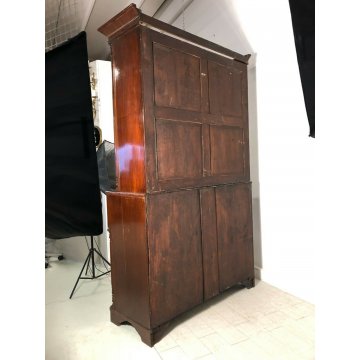 ANTICA CREDENZA VETRINA LIBRERIA INGLESE FINE 1800 EPOCA NOCE CUPBOARD SCRITTOIO