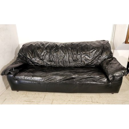 DIVANO PELLE 3 posti NERO Flou Flou 1970 Design D. D'Urbino P. Lomazzi G. De Pas