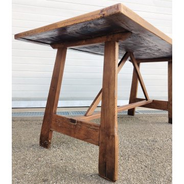 ANTICO TAVOLO CAPRETTA epoca 1800 CAVALLETTO LEGNO NOCE fratino OLD WOOD TABLE