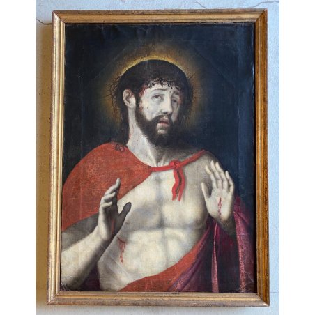 GRANDE ANTICO DIPINTO OLIO TELA GESU' CRISTO Ecce Homo RELIGIOSO ARTE SACRA '600