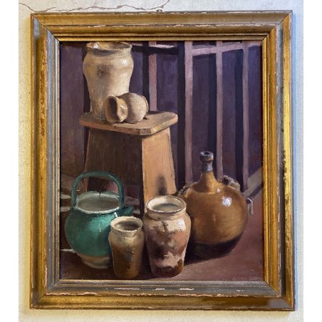 GRANDE QUADRO DIPINTO OLIO Giorgio Grazia NATURA MORTA COMPOSIZIONE con VASI '30