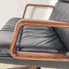POLTRONA UFFICIO VAGHI GIREVOLE DESIGN ITALY LEGNO PELLE ARMCHAIR OFFICE ANNI 70